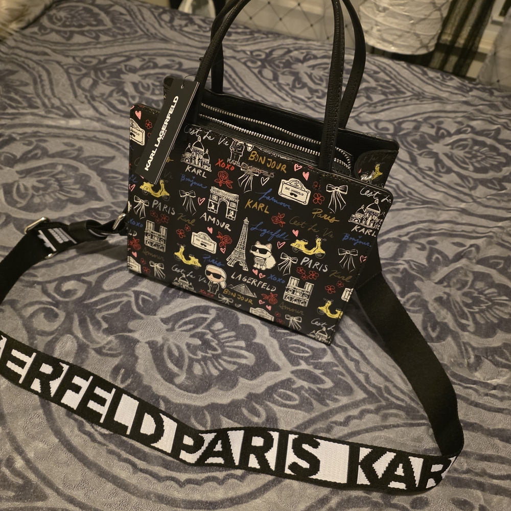 Karl Lagerfeld Black Tote with Colorful Graphics - Picture 13 of 15